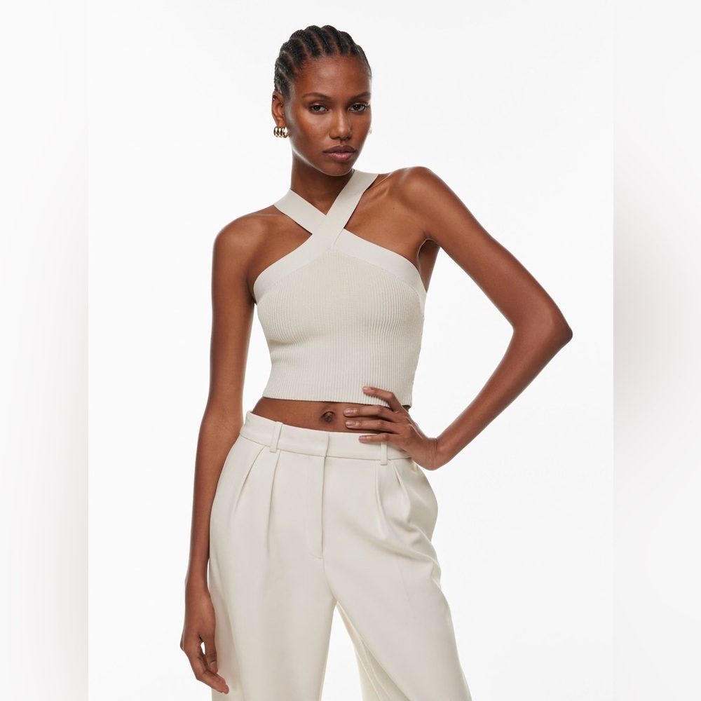 Babaton Cream Sculpt Knit Criss Cross Cropped Tank Top